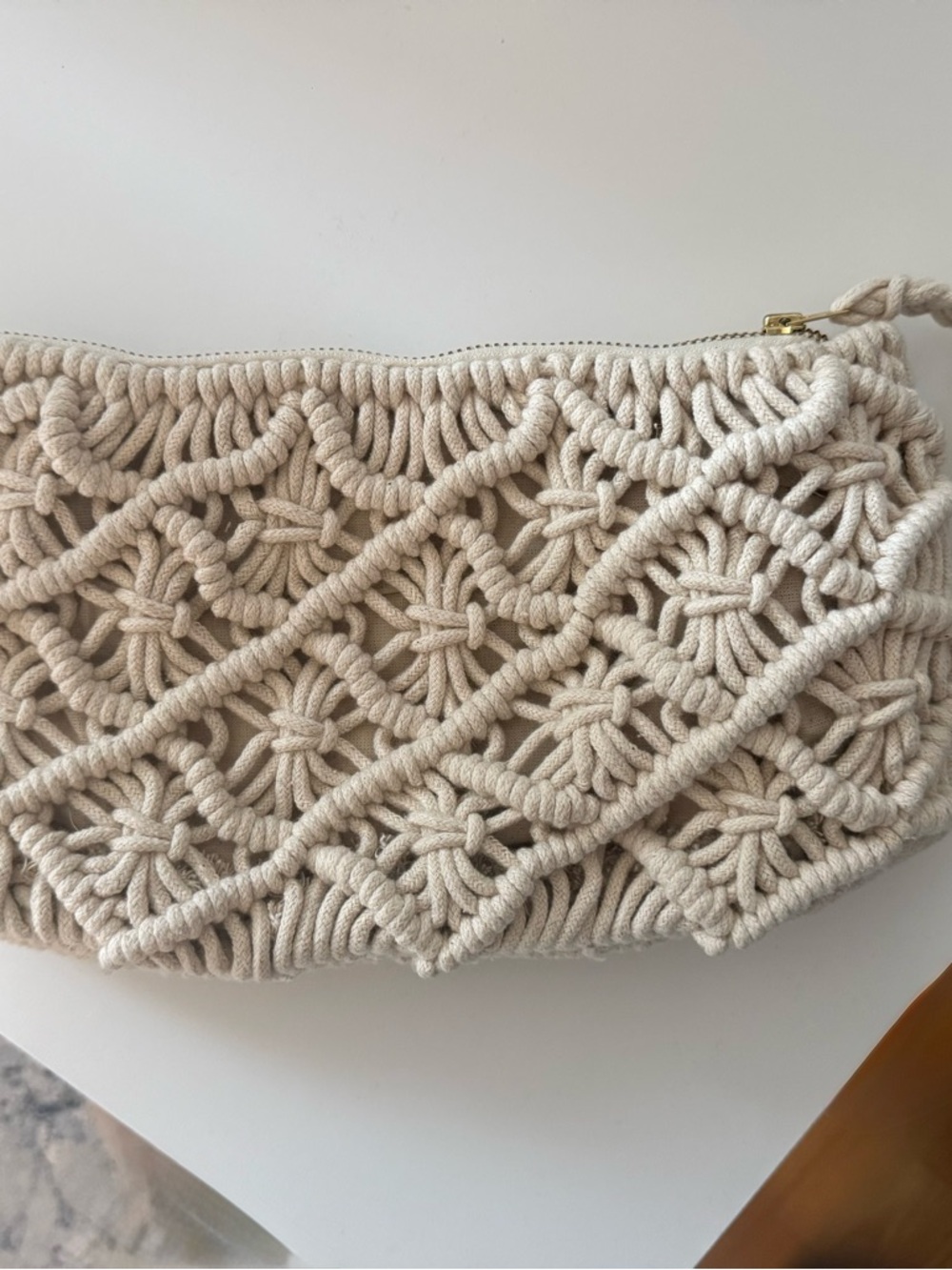 Macramé Crochet Clutch in Natural Cream